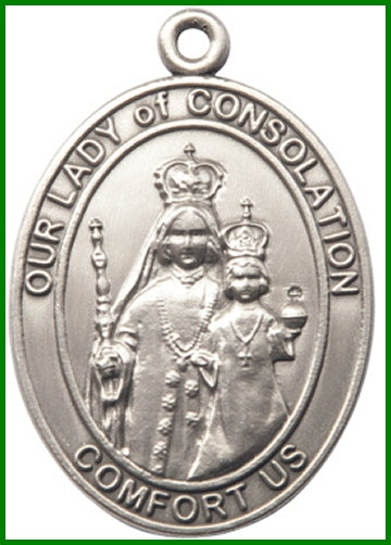 Keychain, Silver Oxide Finish, Our Lady of Consolation, 1-7/8" tall, # 48060