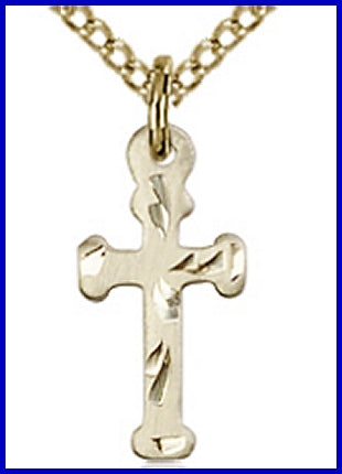 14kt Gold Filled Cross, Engraved, 1/2", Your Choice of Chain, # 48067