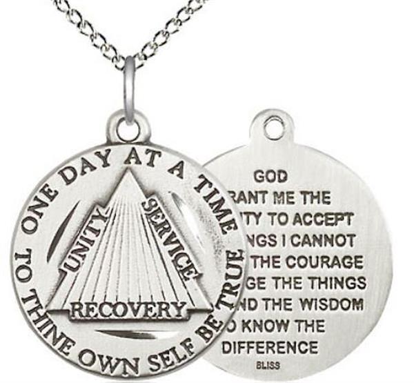 Recovery Serenity Medal in Fine Pewter, 15/16", Your Choice of Chain, # 4808
