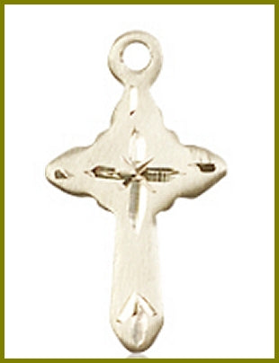 Solid 18kt Gold Cross, Engraved, 5/8", Free Chain, # 48081