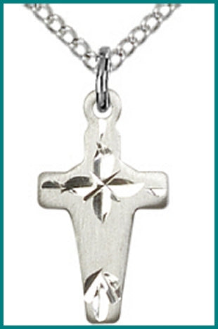 Sterling Silver Cross, Engraved, 5/8", Your Choice of Chain, # 48086