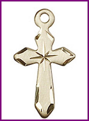 Solid 14kt Gold Cross, Engraved, 5/8", Free Chain, # 48096