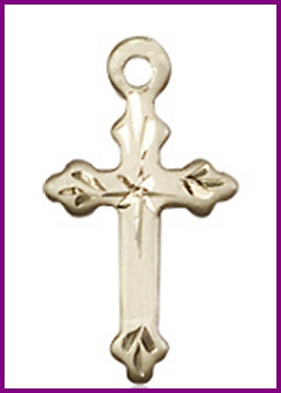 Solid 14kt Gold Cross, Engraved, 5/8", Free Chain, # 48100