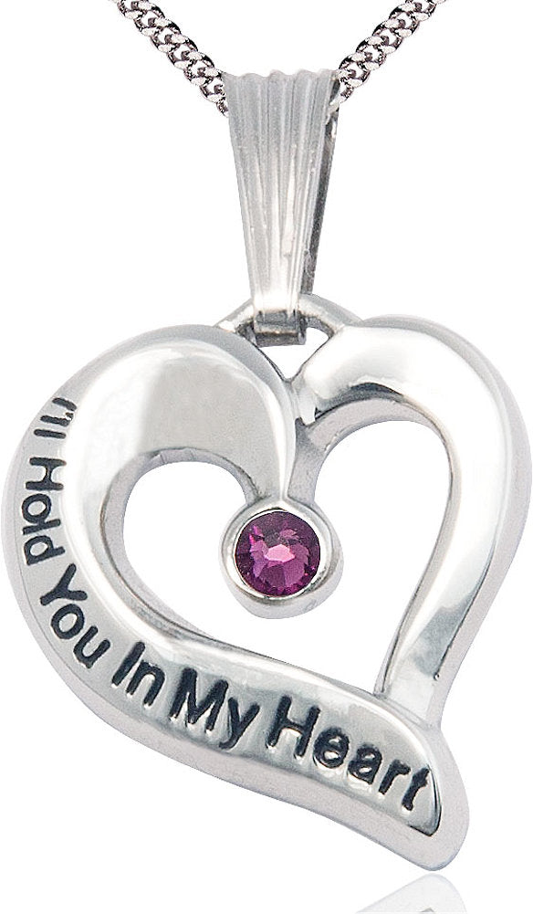 I'll Hold You In My Heart Pewter Medal, 1", 3mm Amethyst Birthstone, Your Choice of Chain, # 4812