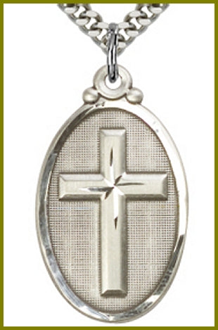 1-1/8" Oval Cross, Sterling Silver, your choice of chain, # 48121