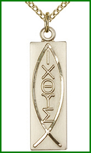 1-1/8" Fish / Icthus 14kt Gold Filled, your choice of chain, # 48129