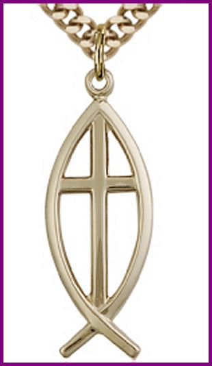 Fish / Icthus Cross in 14kt Gold Filled, 1", your choice of chain, # 48139