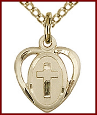 14kt Gold Filled Heart & Cross, 3/8", your choice of chain, # 48147