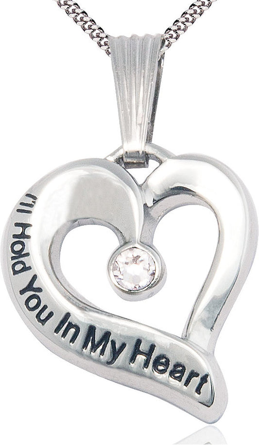 I'll Hold You In My Heart Pewter Medal, 1", 3mm Crystal Birthstone, Your Choice of Chain, # 4815