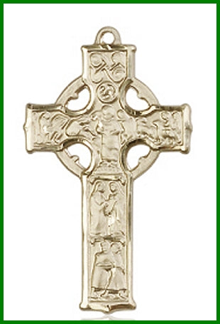 1-3/8" Celtic Cross, Solid 18kt Gold, Free Chain, # 48158