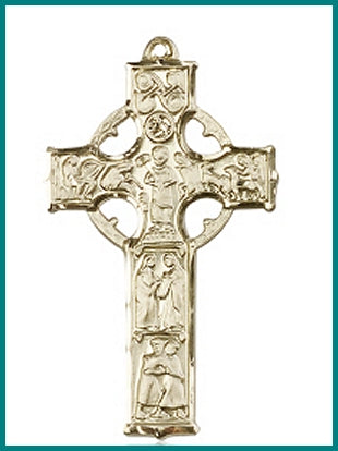 1-1/2" Celtic Cross, Solid 14kt Gold, Free Chain, # 48160