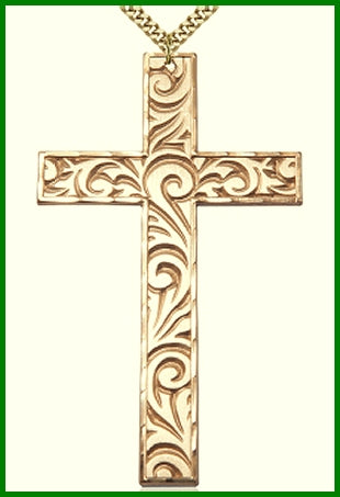 3" Floral Cross, 14kt Gold Filled, your choice of chain, # 48203