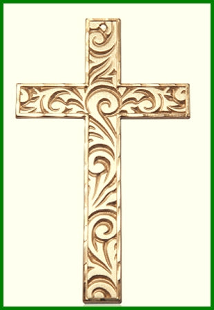 3" Floral Cross, Solid 18kt Gold, Free Chain, # 48205