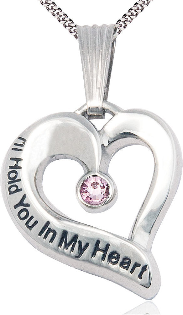 I'll Hold You In My Heart Pewter Medal, 1", 3mm Light Amethyst Birthstone, Your Choice of Chain, # 4822