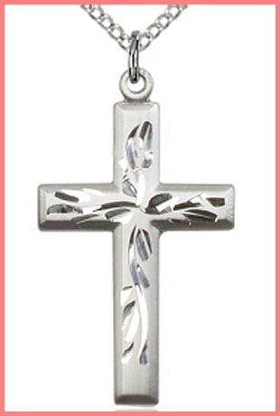 1-1/8" Sterling Silver Cross, your choice of chain, # 48228