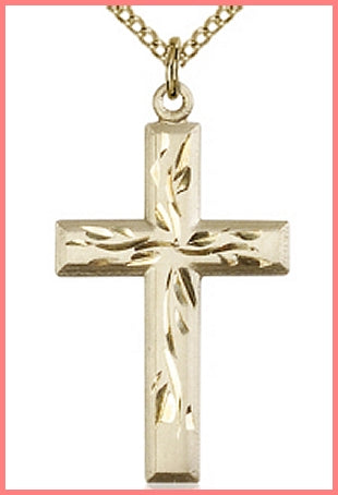 1-1/8" 14kt Gold Filled Cross, your choice of chain, # 48229
