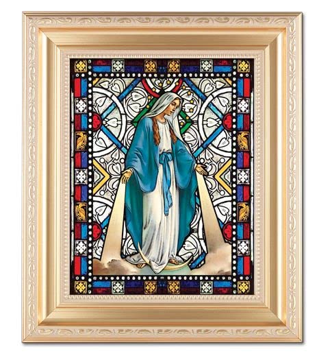 Our Lady of Grace 8"x10" Textured Italian Art Glass in 11"x13" Satin Finished Frame, # 1520