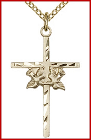 1" 14kt Gold Filled Twin Dove Cross, your choice of chain, # 48238