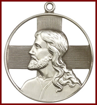 Keychain, Silver Oxide Finish, Portrait of Christ, 1-5/8", # 4824