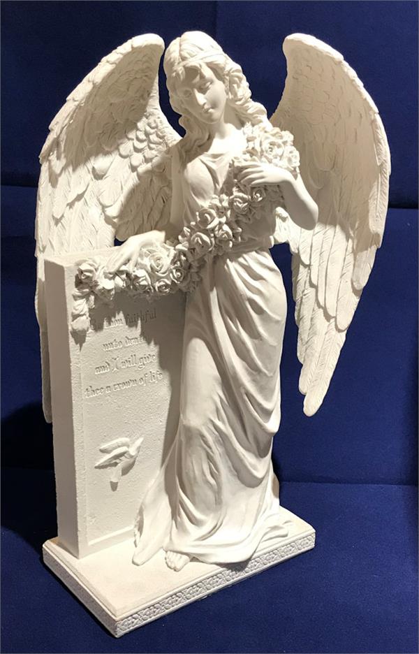 10.5" Sorrowful Standing Angel Memorial Statue, White Resin, # 48274