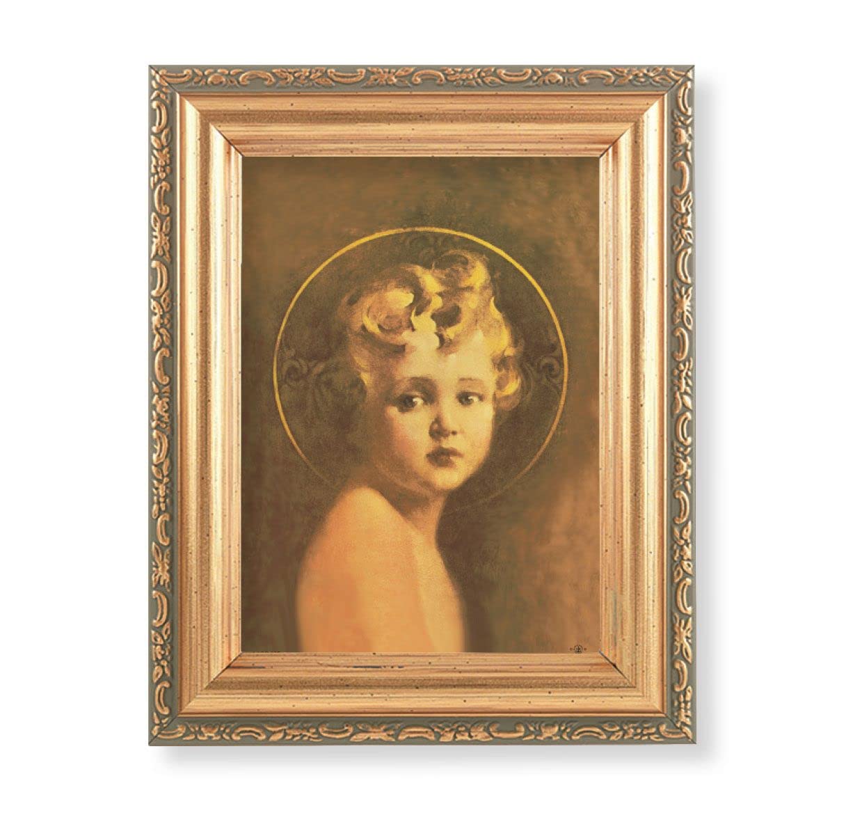 Chambers: Light of The World Picture, Antique Gold 5-1/2"x7 Frame with Acanthus-Leaf Edging Under Glass # 28140