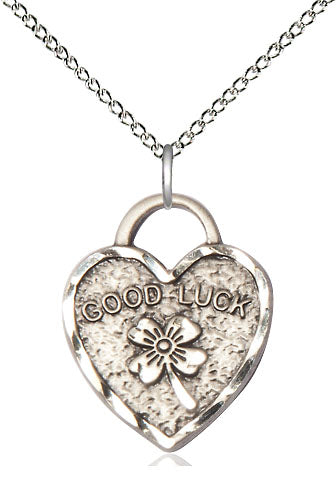 Good Luck Shamrock Heart Celtic Medal in Fine Pewter, 11/16", Your Choice of Chain, # 4833