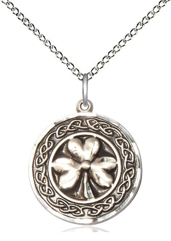 3/4" Pewter Shamrock Medal, Your Choice of Chain, # 4834