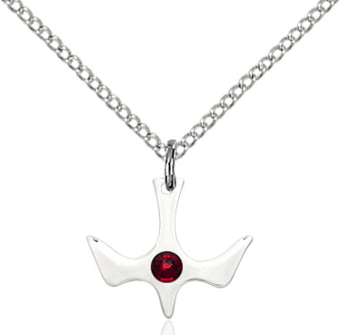 1/2" Sterling Silver Dove, Your Choice of 3mm Swarovski Birthstone (Garnet Displayed), your choice of chain, # 48345