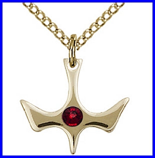 1/2" 14kt Gold Filled Dove, Your Choice of 3mm Swarovski Birthstone (Garnet Displayed), your choice of chain, # 48346