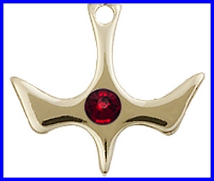 1/2" Solid 18kt Gold Dove, Your Choice of 3mm Swarovski Birthstone (Garnet Displayed), Free Chain, # 48348