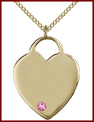 1" 14kt Gold Filled Heart, Your Choice of 3mm Swarovski Birthstone (Rose Displayed), your choice of chain, # 48375