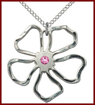 1" Sterling Silver Flower, Your Choice of 3mm Swarovski Birthstone (Rose Displayed), your choice of chain, # 48427