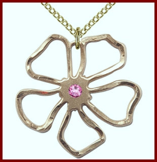 1" 14kt Gold Filled Flower, Your Choice of 3mm Swarovski Birthstone (Rose Displayed), your choice of chain, # 48428