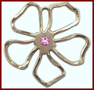 1" Solid 18kt Gold Flower, Your Choice of 3mm Swarovski Birthstone (Rose Displayed), Free Chain, # 48430