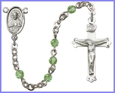 Silver Plate 4mm Swarovski Rosary, Peridot, # 48442