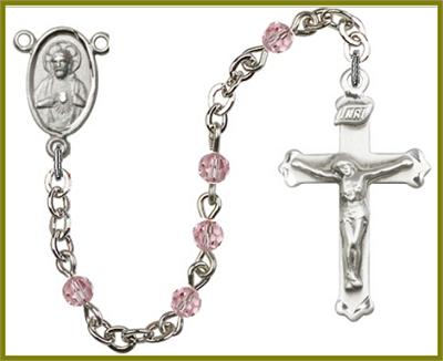 Silver Plate 4mm Swarovski Rosary, Light Rose, # 48444
