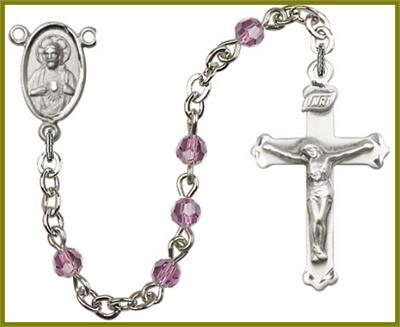 Silver Plate 4mm Swarovski Rosary, Light Amethyst, # 48445