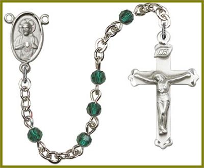 Silver Plate 4mm Swarovski Rosary, Emerald, # 48446