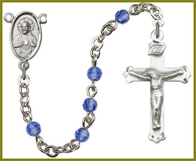 Silver Plate 4mm Swarovski Rosary, Sapphire, # 48447