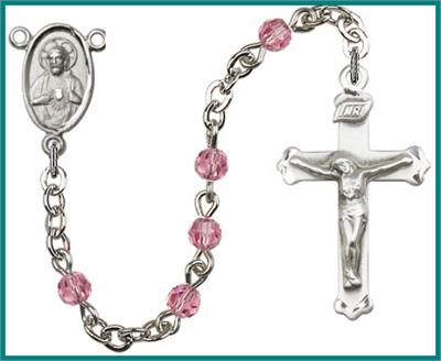 Silver Plate 4mm Swarovski Rosary, Rose, # 48448