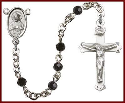 Silver Plate 4mm Swarovski Rosary, Black, # 48451