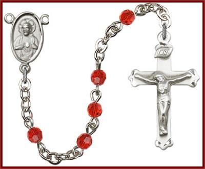 Silver Plate 4mm Swarovski Rosary, Ruby, # 48452