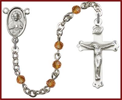 Silver Plate 4mm Swarovski Rosary, Topaz, 48453