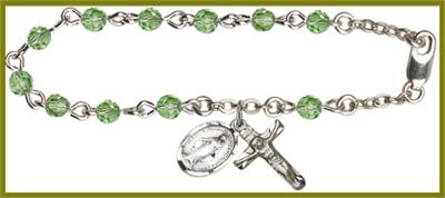 Silver Plate 4mm Swarovski Rosary Bracelet, 6-1/2", Peridot, # 48457