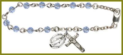 Silver Plate 4mm Swarovski Rosary Bracelet, 6-1/2", Light Sapphire, # 48458