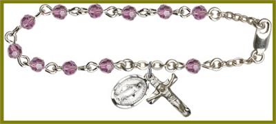 Silver Plate 4mm Swarovski Rosary Bracelet, 6-1/2", Light Amethyst, # 48460