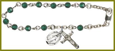 Silver Plate 4mm Swarovski Rosary Bracelet, 6-1/2", Emerald, # 48461