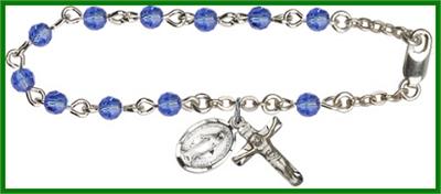 Silver Plate 4mm Swarovski Rosary Bracelet, 6-1/2", Sapphire, # 48462