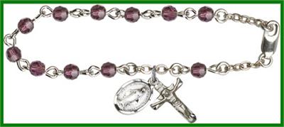 Silver Plate 4mm Swarovski Rosary Bracelet, 6-1/2", Amethyst, # 48464