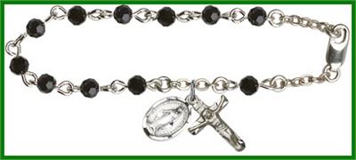 Silver Plate 4mm Swarovski Rosary Bracelet, 6-1/2", Black, # 48466
